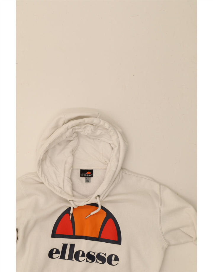 ELLESSE Womens Graphic Hoodie Jumper UK 6 XS White Cotton Vintage Ellesse and Second-Hand Ellesse from Messina Hembry 