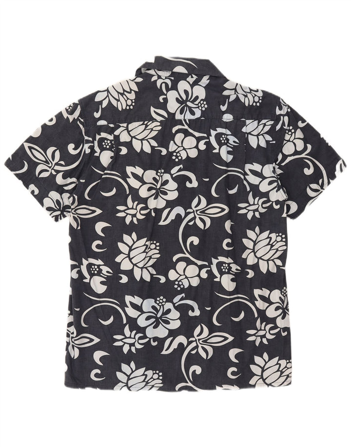 Camisa masculina de manga curta OXER de algodão floral preto médio