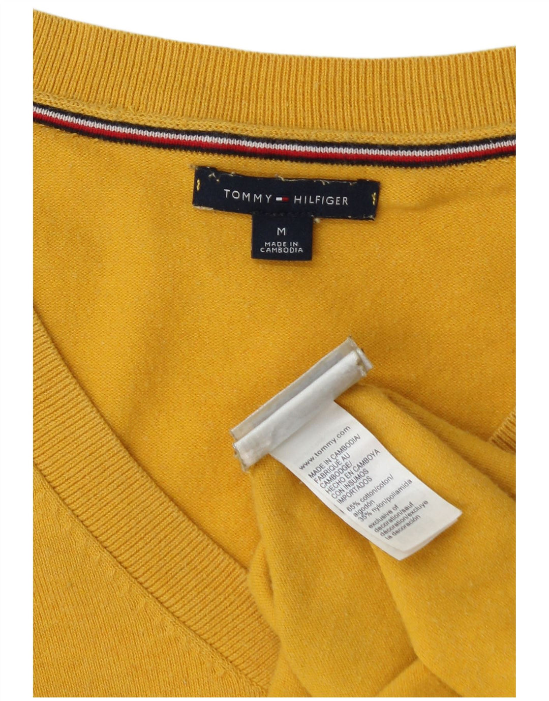 Suéter feminino Tommy Hilfiger com decote em V Reino Unido 12 algodão amarelo médio
