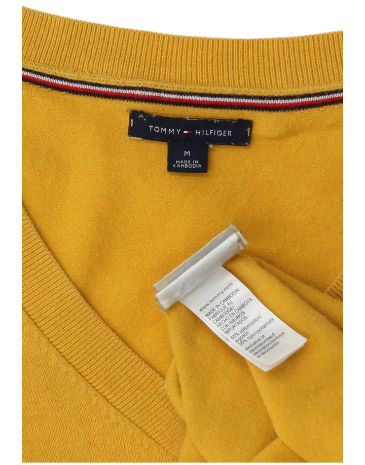 Suéter feminino Tommy Hilfiger com decote em V Reino Unido 12 algodão amarelo médio