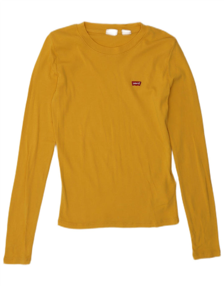 Top feminino Levi's manga comprida UK 6 XS algodão amarelo