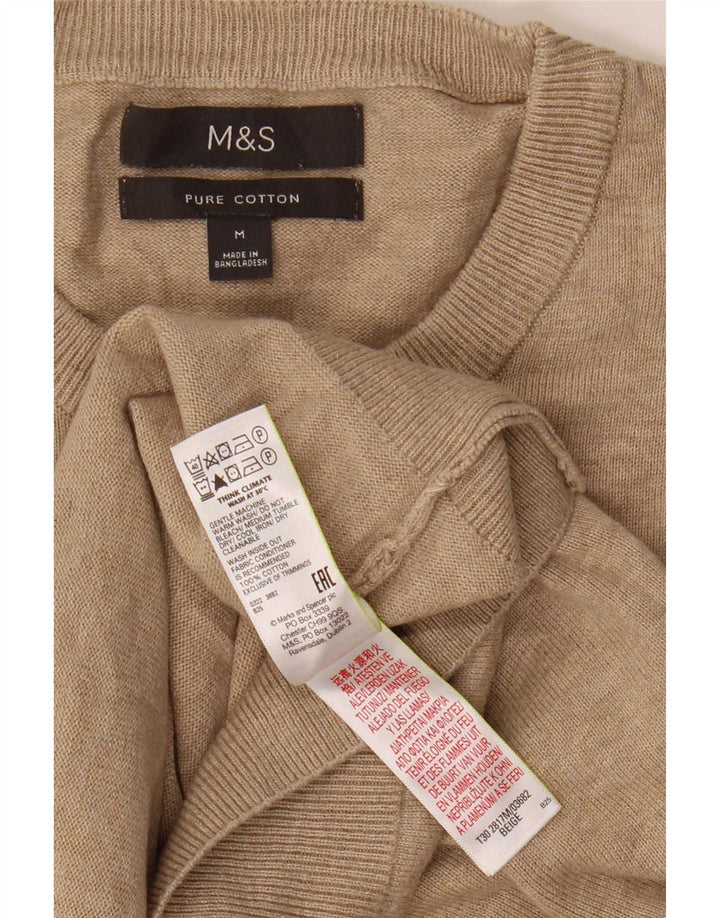 Suéter masculino Marks & Spencer com gola redonda, algodão bege médio