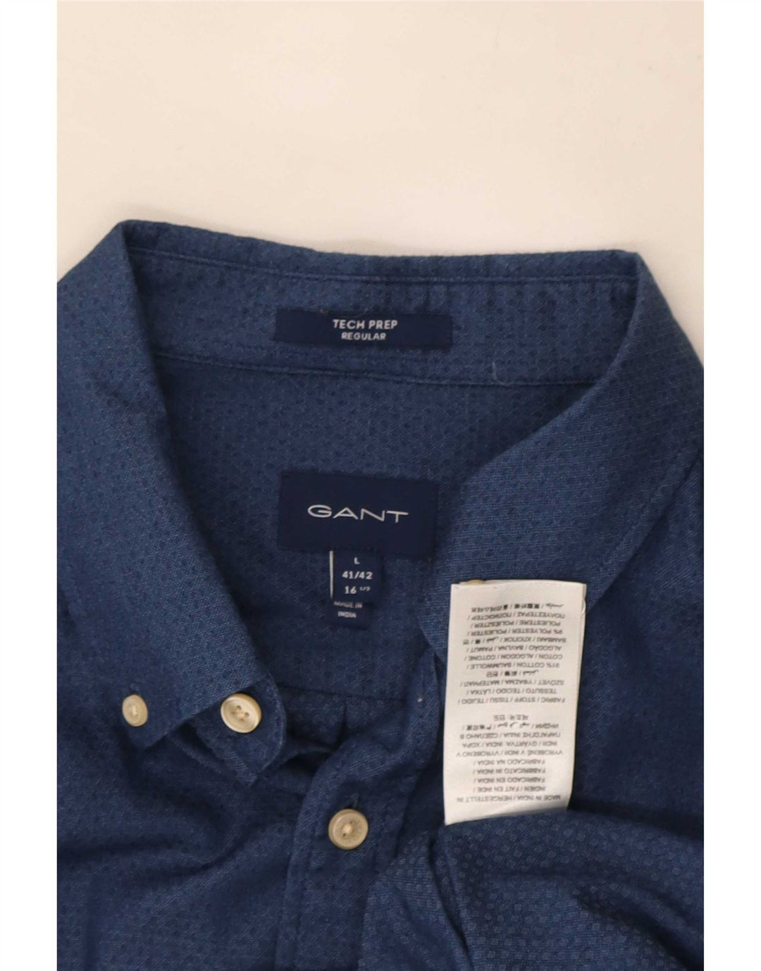 Camisa masculina Gant Regular Fit tamanho 41/42 16 1/2 grande azul marinho manchado
