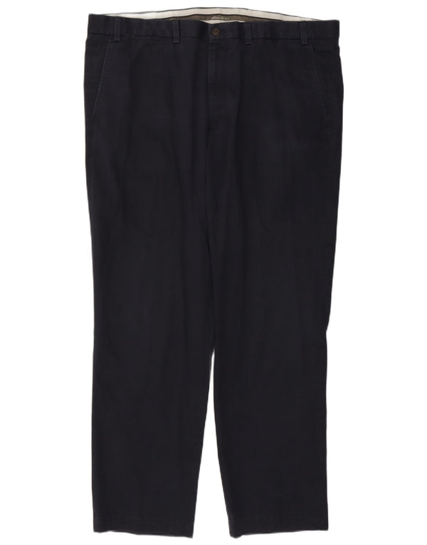 Calça chino reta masculina Eddie Bauer W42 L32 algodão azul marinho