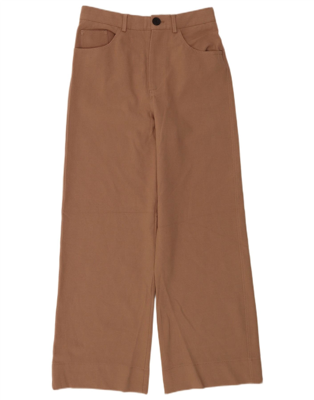 Zara Calça feminina casual de perna larga médio W28 L30 marrom poliéster