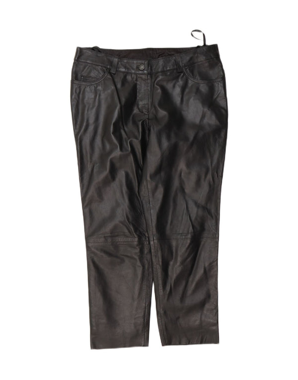 Calça feminina de couro Heine UK 14 grande W32 L25 couro preto