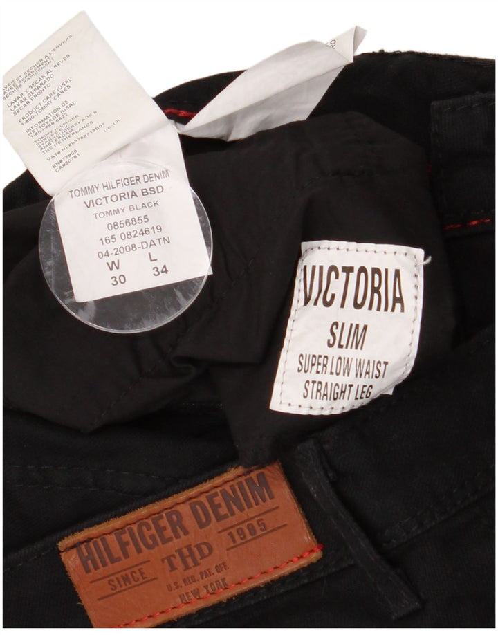 Calça casual feminina Tommy Hilfiger cintura baixa W30 L34 algodão preto