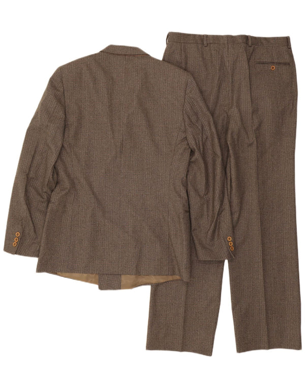 Terno masculino vintage de 2 peças IT 50 grande W32 L32 lã xadrez marrom