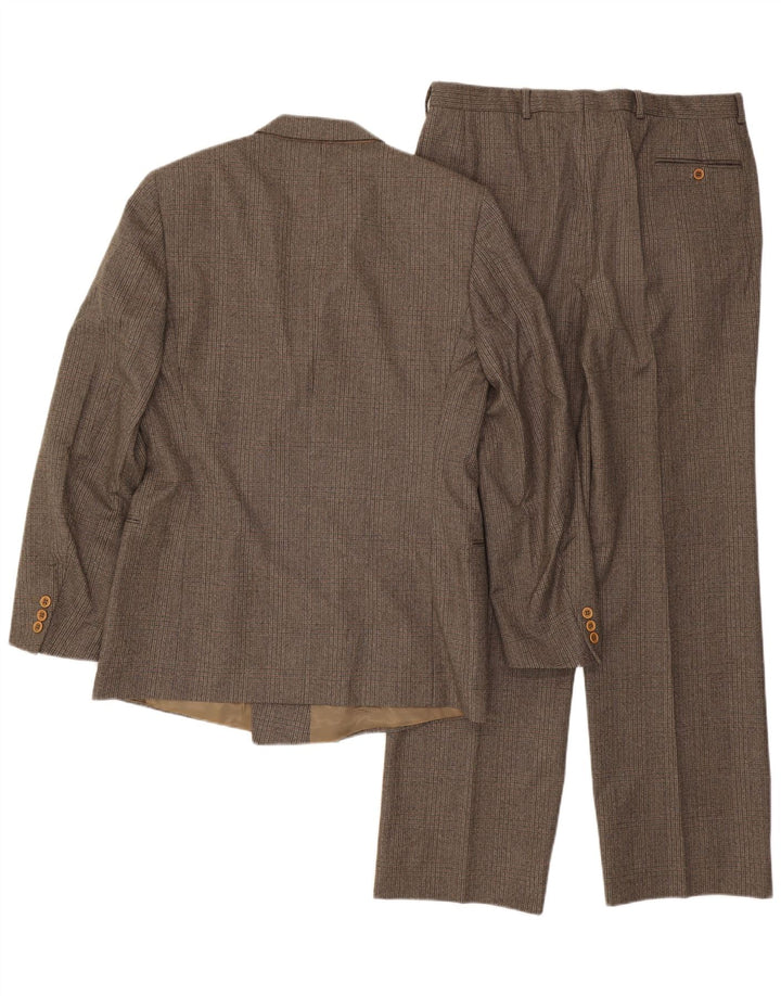 Terno masculino vintage de 2 peças IT 50 grande W32 L32 lã xadrez marrom