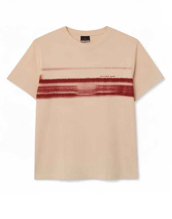 Trussardi Camiseta masculina gráfica Top médio algodão listrado branco
