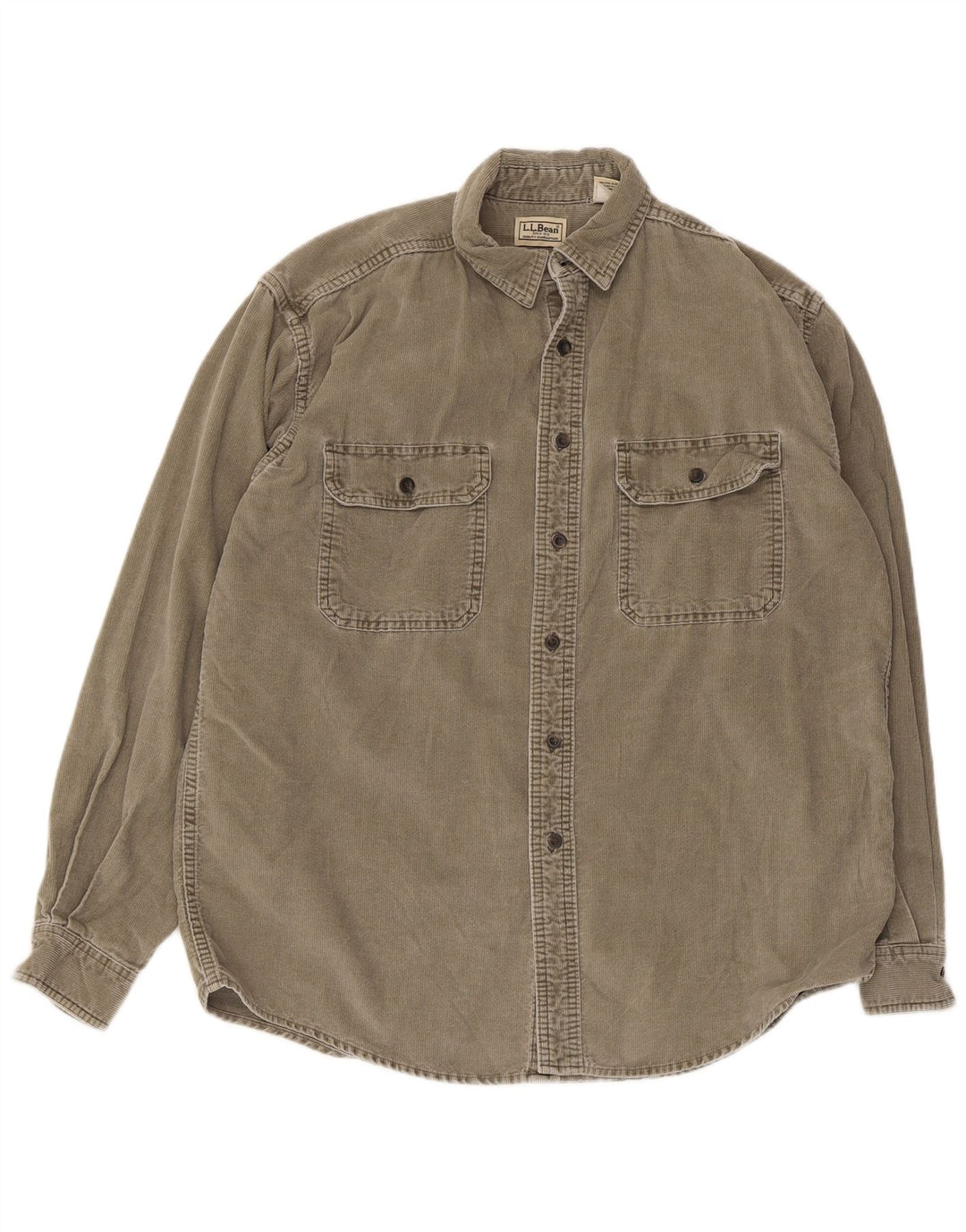 Camisa masculina de veludo L.L.Bean de algodão cáqui médio