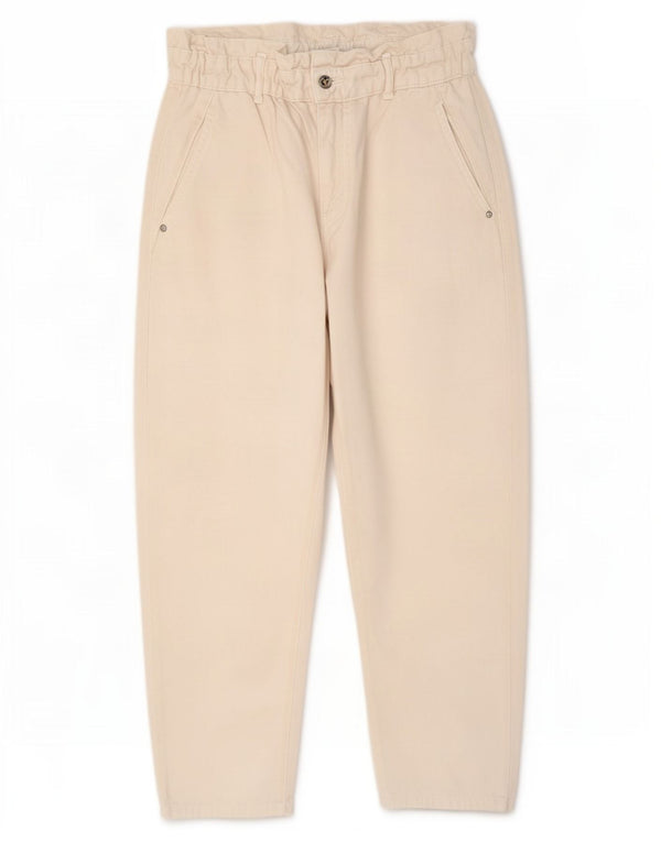 Calça jeans feminina Zara cintura alta cortada EU 40 médio W30 L25 algodão bege