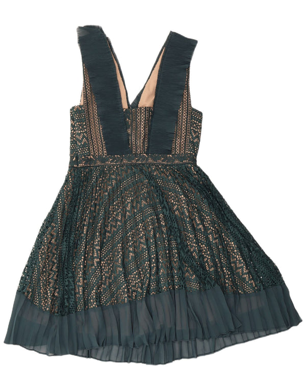 FRENCH CONNECTION Vestido feminino sem mangas evasê UK 12 verde médio