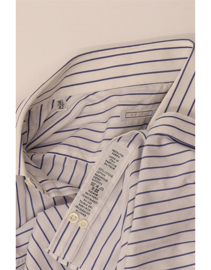 Camisa masculina GIANFRANCO FERRE tamanho 42 16 1/2 grande algodão listrado azul