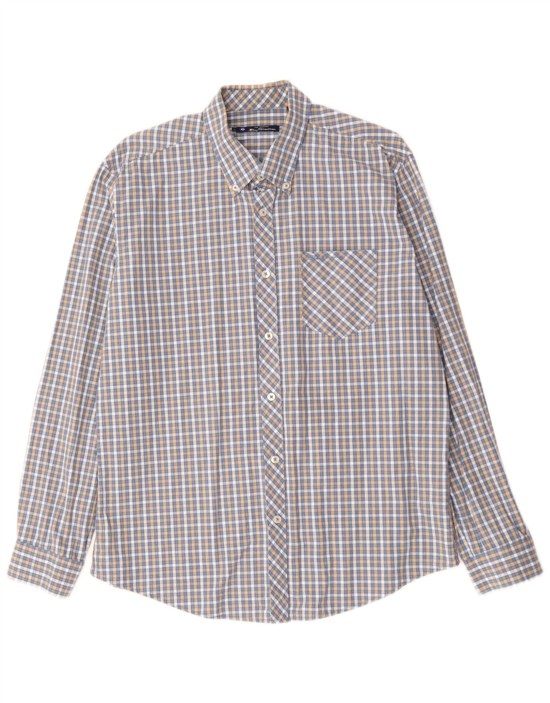 Camisa masculina BEN SHERMAN grande algodão xadrez azul