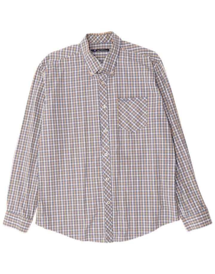 Camisa masculina BEN SHERMAN grande algodão xadrez azul