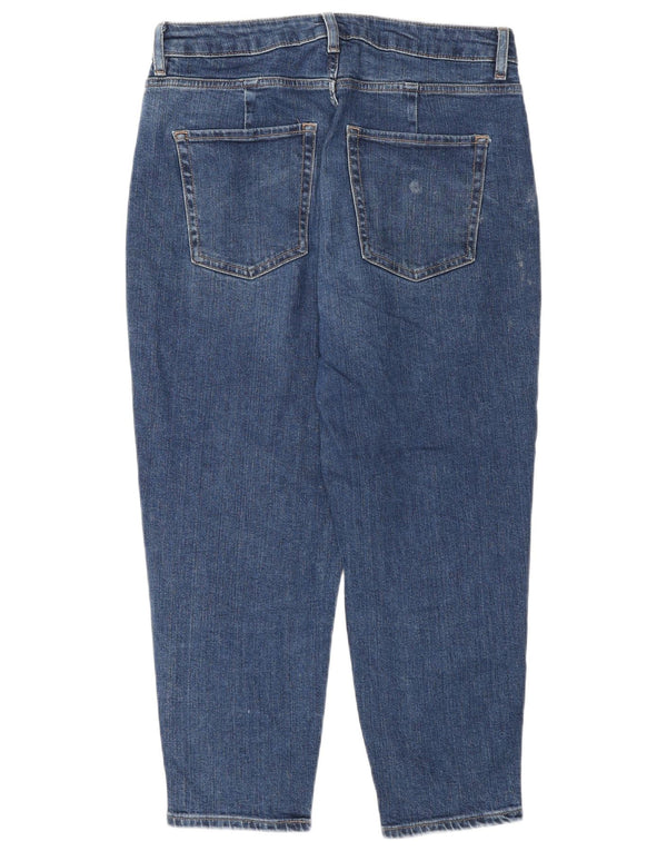 Calça jeans feminina Marks & Spencer cintura alta cortada UK 12 médio W30 L25 azul