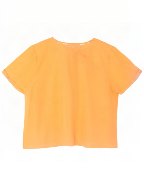 Blusa feminina vintage de manga curta IT 42 seda floral laranja média