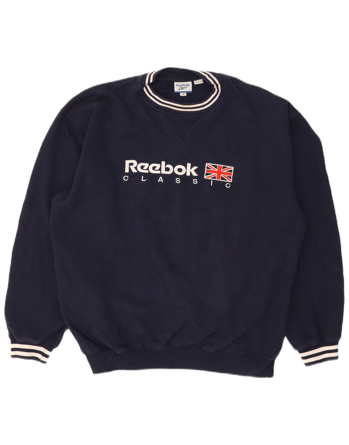 Reebok masculino gráfico moletom jumper médio azul marinho poliéster
