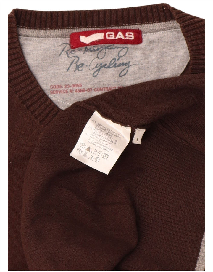 Suéter masculino Gas com gola redonda, grande algodão marrom