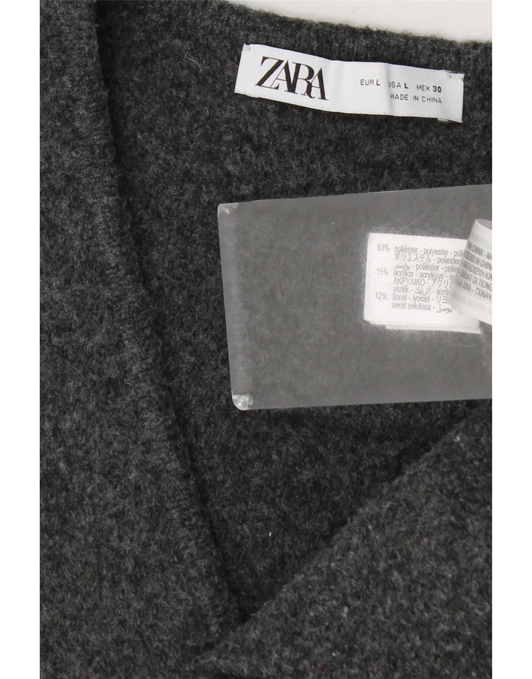Colete feminino Zara UK 14 grande poliéster cinza
