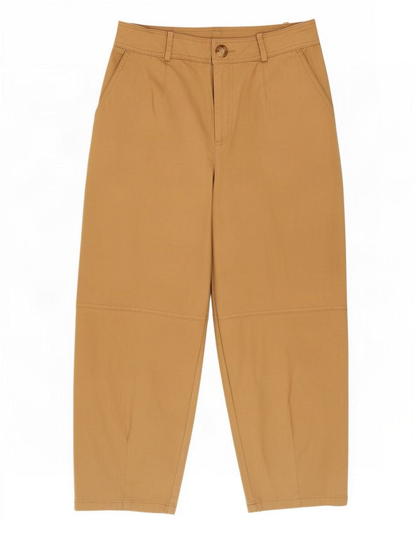 Calça chino feminina Zara cintura alta solta ajuste pequeno W26 L25 algodão bege