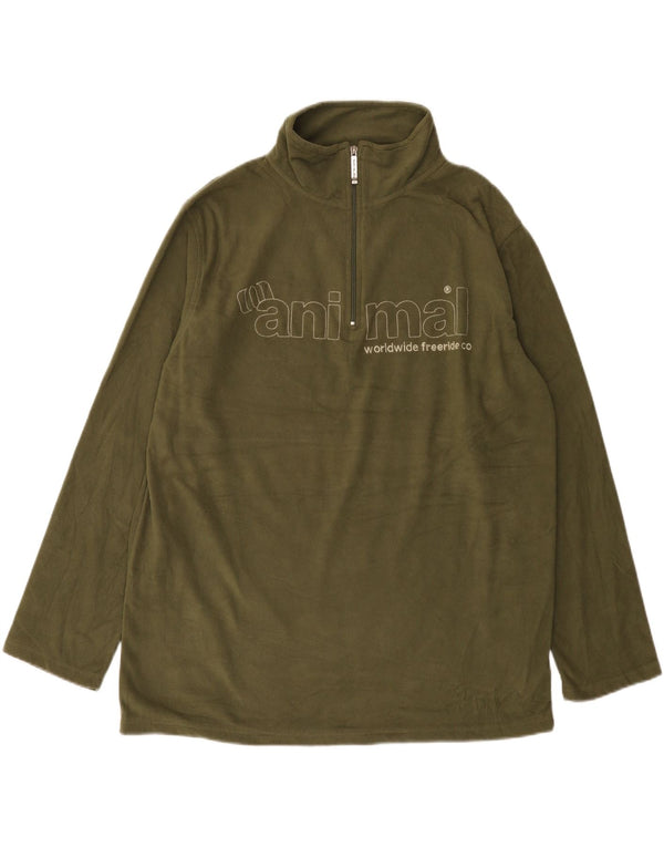 Animal Mens Graphic Zip Neck Fleece Jumper XL Khaki Poliéster