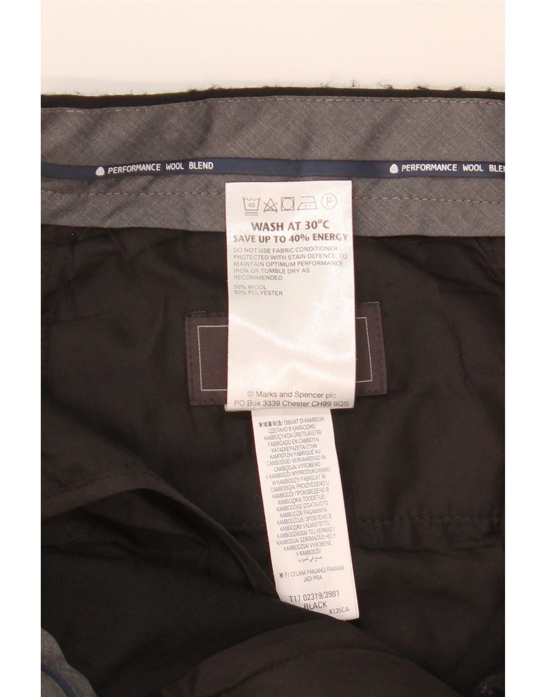 Calça masculina de ajuste regular MARKS & SPENCER W34 L31 lã preta