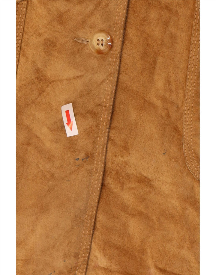 Sobretudo feminino de camurça Marks & Spencer Reino Unido 12 couro marrom médio