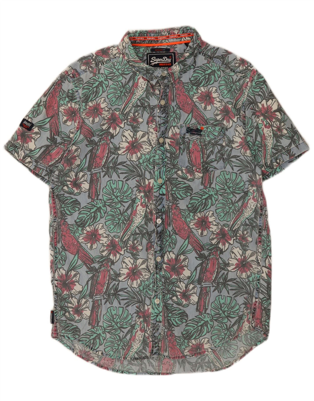 Camisa masculina SUPERDRY manga curta regular fit grande algodão floral azul