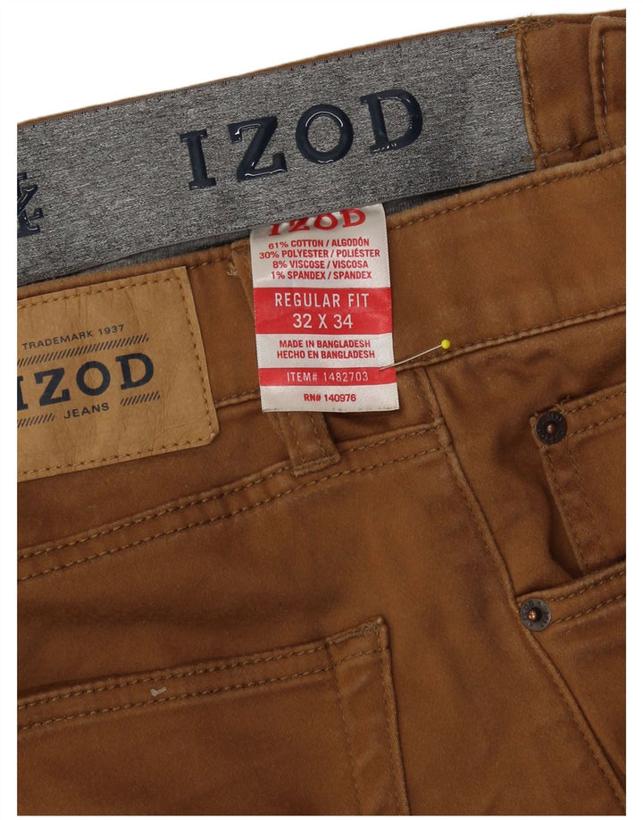 Calça masculina IZOD regular fit reta casual W32 L34 algodão bege