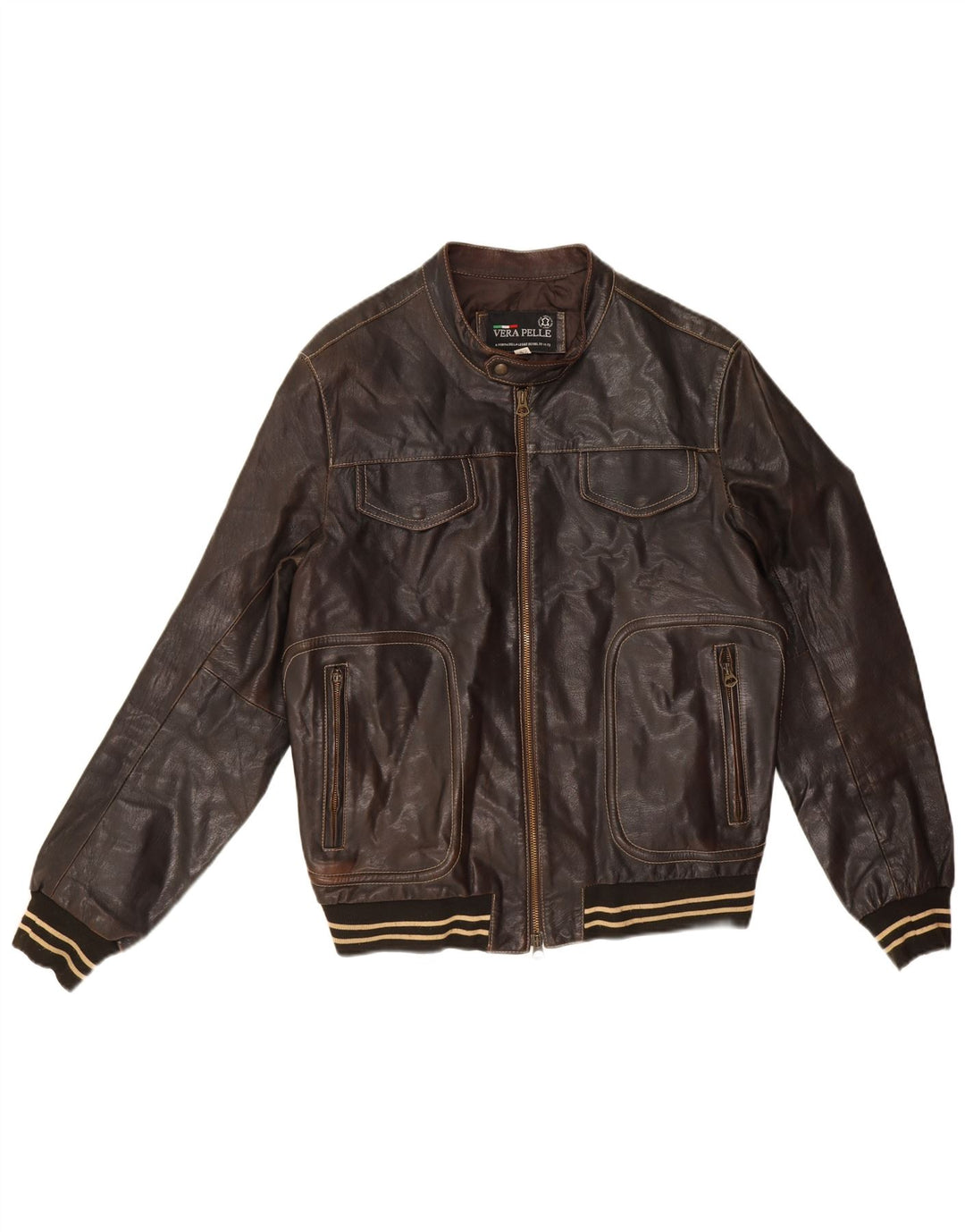 Jaqueta de couro masculina vintage IT 52 XL couro marrom