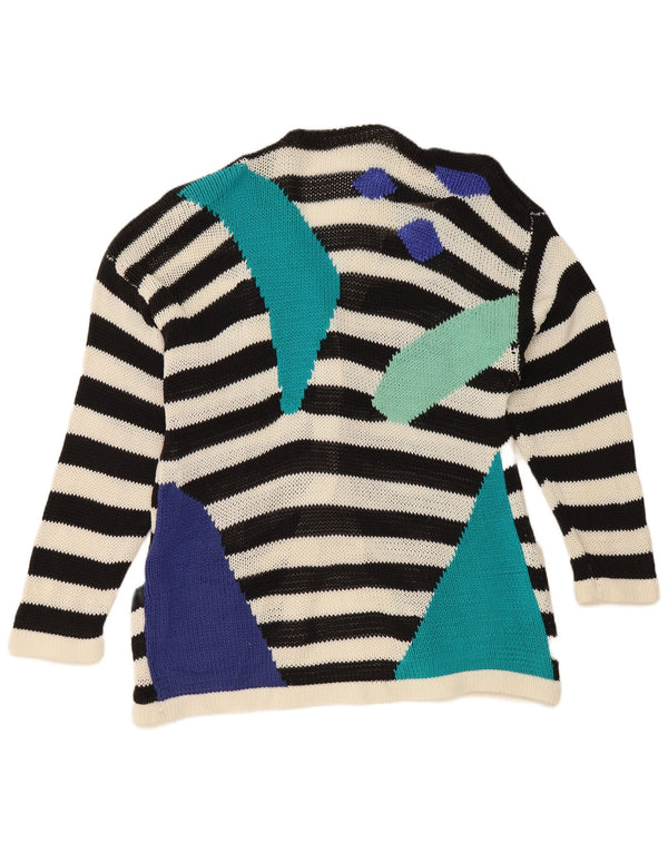 Suéter Cardigan Feminino Vintage Reino Unido 16 Grande Listrado Preto