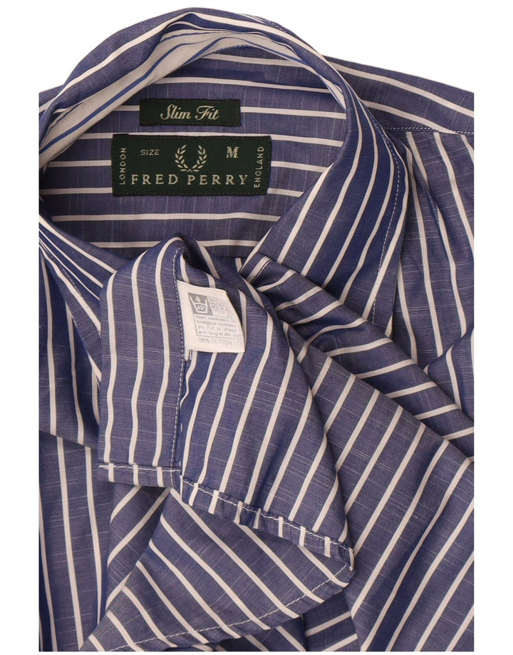 Camisa masculina Slim Fit Fred Perry de algodão listrado azul médio