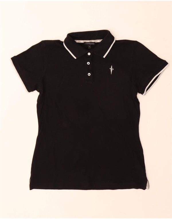 Camisa polo feminina Cesare Paciotti Reino Unido 12 algodão preto médio