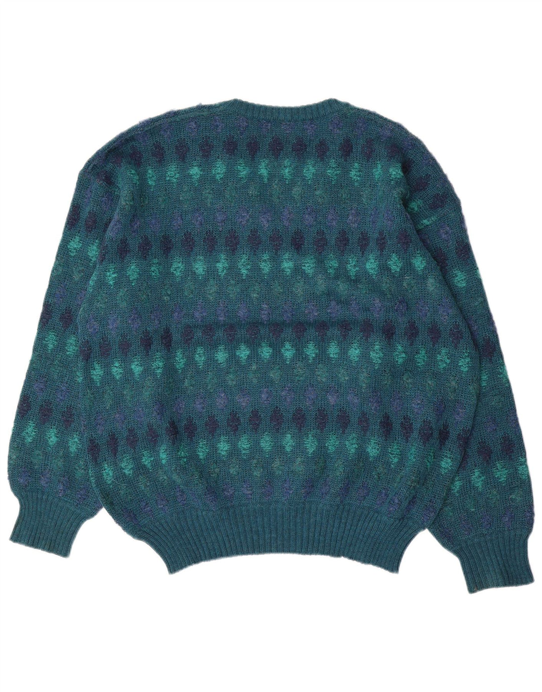 Suéter masculino vintage com decote em V IT 54 XL azul Fair Isle lã