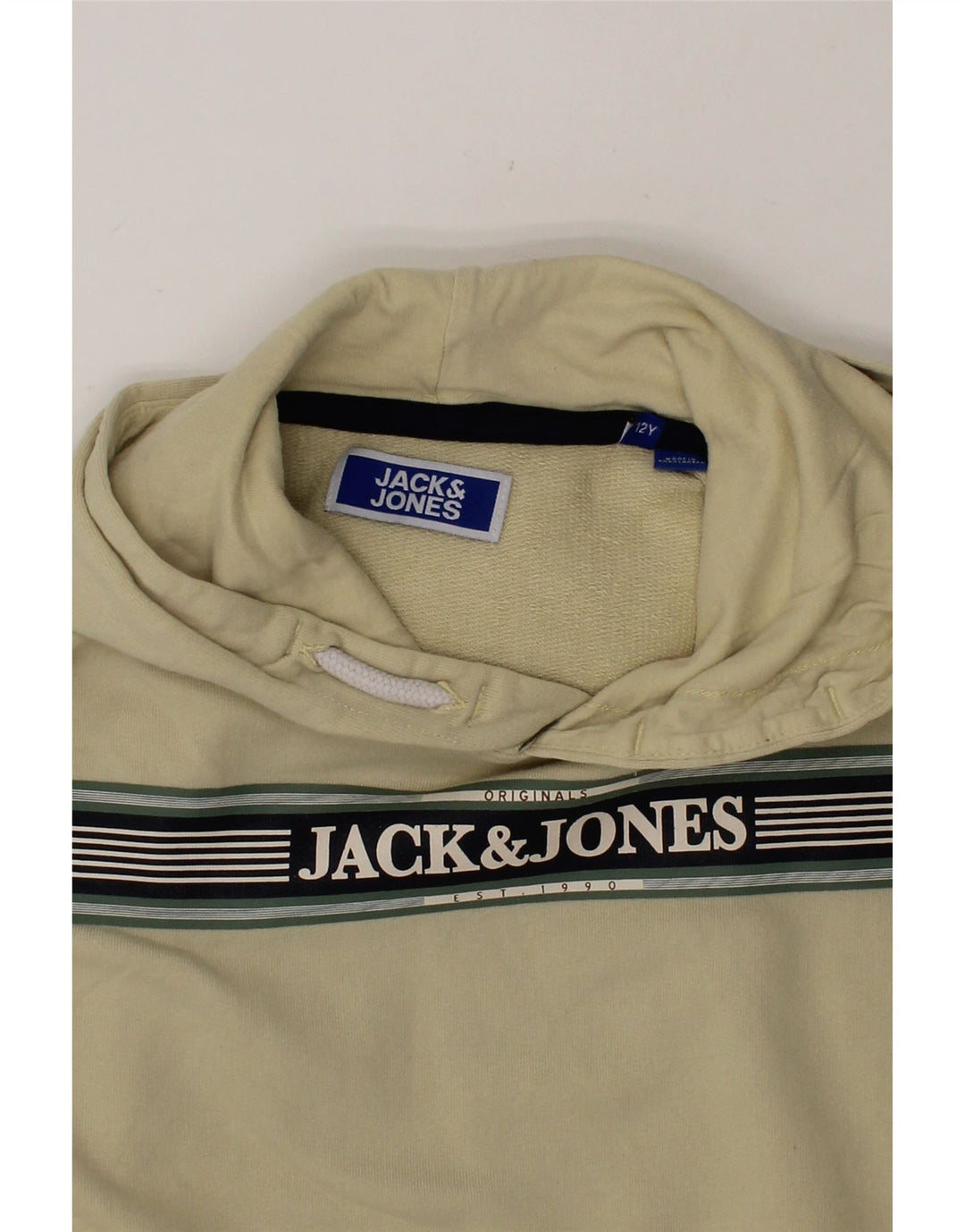 JACK & JONES Boys Graphic Hoodie Jumper 11-12 Years Beige Cotton Vintage Jack & Jones and Second-Hand Jack & Jones from Messina Hembry 