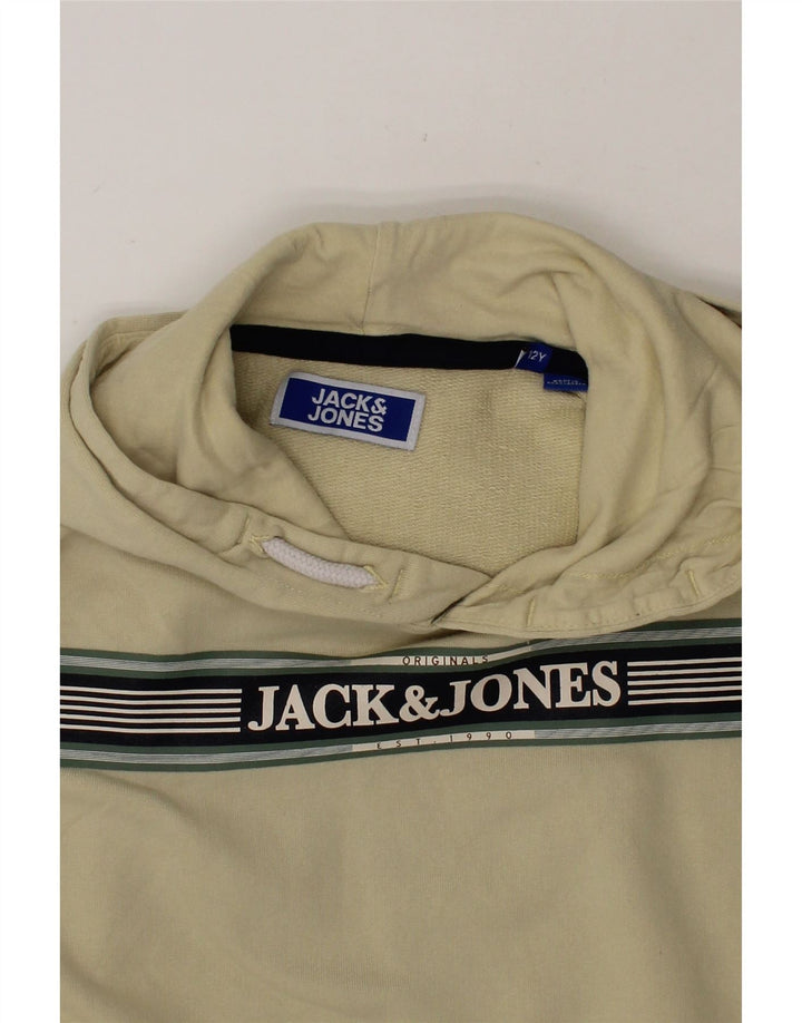 JACK & JONES Boys Graphic Hoodie Jumper 11-12 Years Beige Cotton Vintage Jack & Jones and Second-Hand Jack & Jones from Messina Hembry 