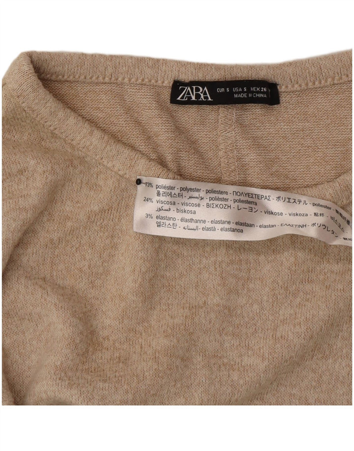 Vestido jumper feminino Zara UK 10 pequeno poliéster bege