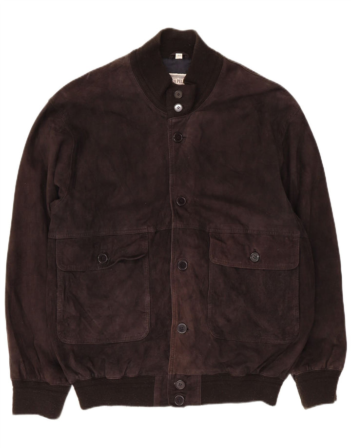 Jaqueta bomber masculina vintage de camurça IT 52 XL couro preto