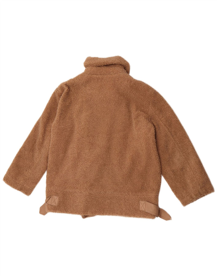 Jaqueta feminina Topshop Petite Teddy Bear Biker UK 10 poliéster marrom pequeno