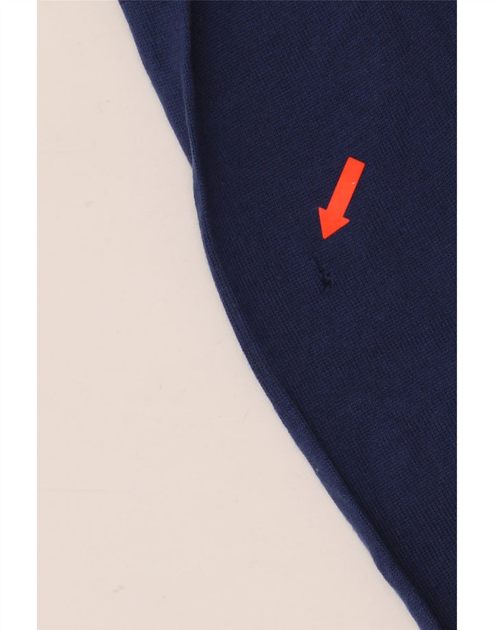 Suéter cardigã feminino vintage com padrão abstrato Reino Unido 16 grande azul marinho