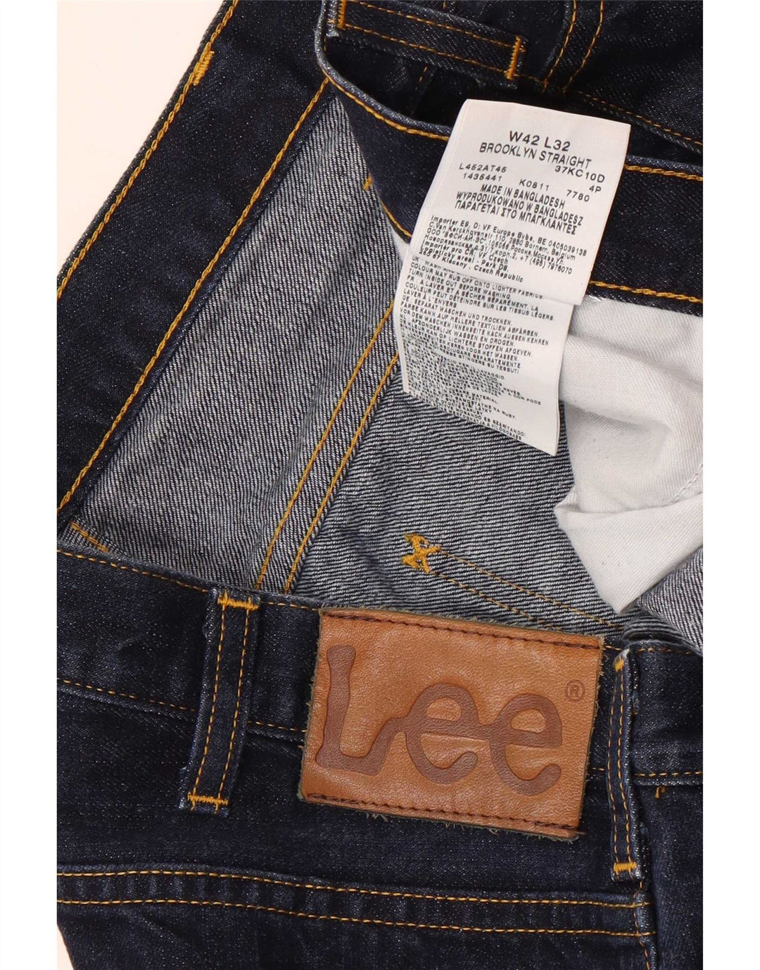 Lee Mens Brooklyn Straight Jeans W42 L32 Azul Marinho Algodão
