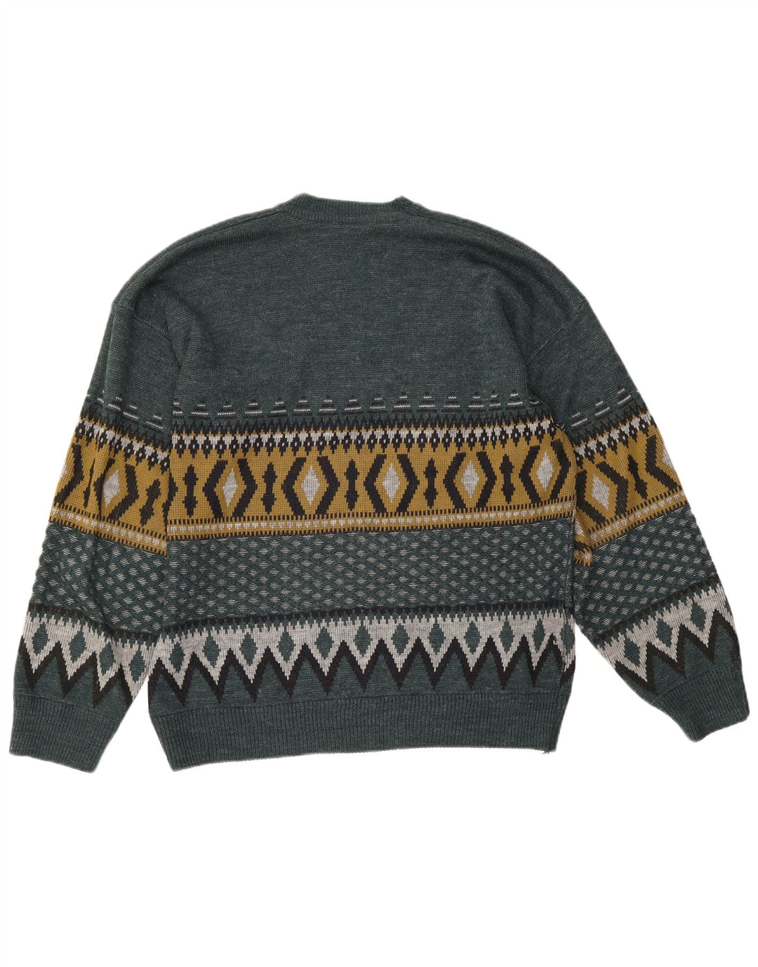 Suéter vintage masculino com gola redonda, grande verde geométrico