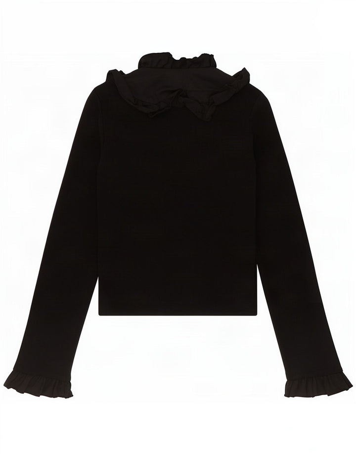 Pulôver feminino Zara com babados frontais Reino Unido 8 pequeno preto nylon