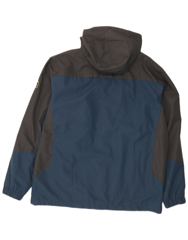 Jaqueta corta-vento masculina vintage com capuz UK 44 2XL azul marinho Colourblock