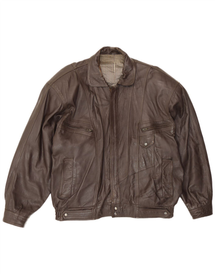 Jaqueta masculina de couro bomber Hohenstein UK 44 2XL couro marrom