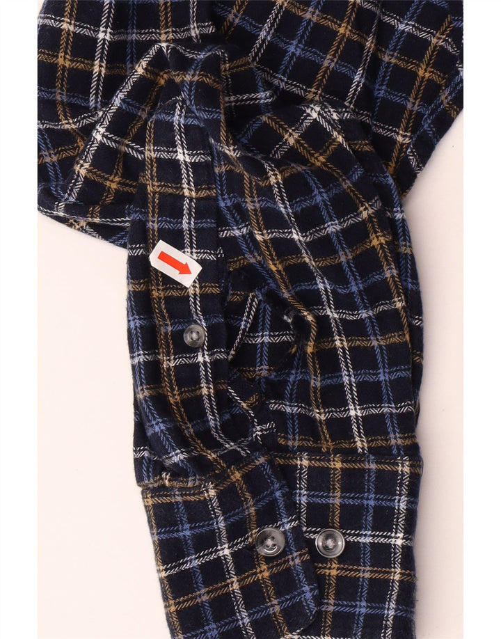 Camisa masculina de flanela KINGFIELD grande algodão xadrez azul marinho