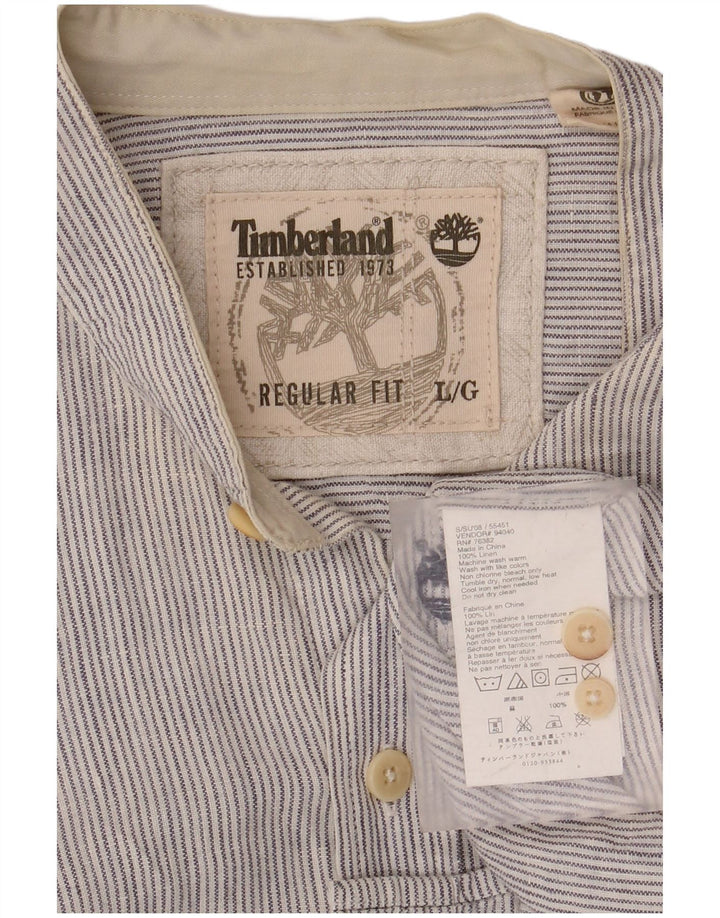 Camisa masculina TIMBERLAND Regular Fit grande linho listrado azul