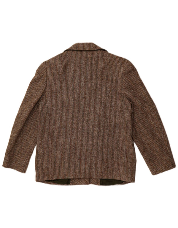 Jaqueta blazer feminina vintage com 3 botões Reino Unido 14 lã listrada cinza médio